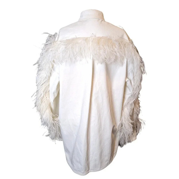 David Koma Ostrich Feather Oversized Denim Jacket Dress Bridal bachelorette - Picture 4 of 16